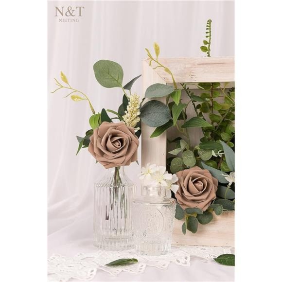 Brown Roses Artificial Flowers 25pcs Fake Flowers Bulk Perfect DIY Fall Wedding - Picture 6 of 6